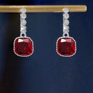 Cubic Zirconia Decor Ruby Drop Earrings